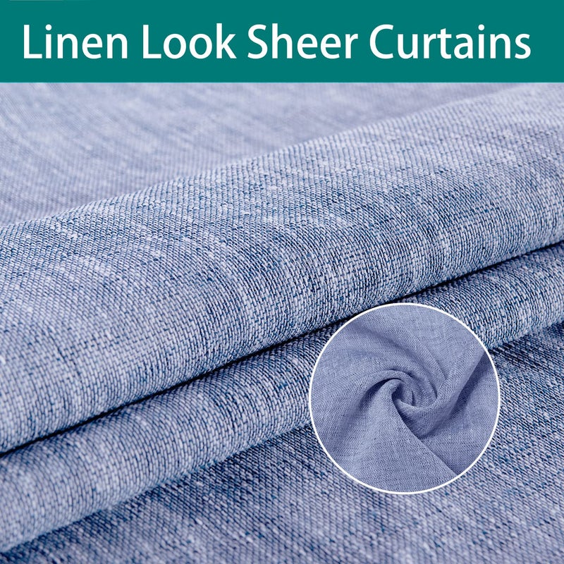 LORDTEX Burlap Linen Look Outdoor Curtains for Patio - 2 Panels Waterproof Sheer Curtains for Pergola, Porch, Cabana and Gazebo Grommet Indoor/Outdoor Voile Sheer Drapes (52 x 84 inch, Navy) - Image 2
